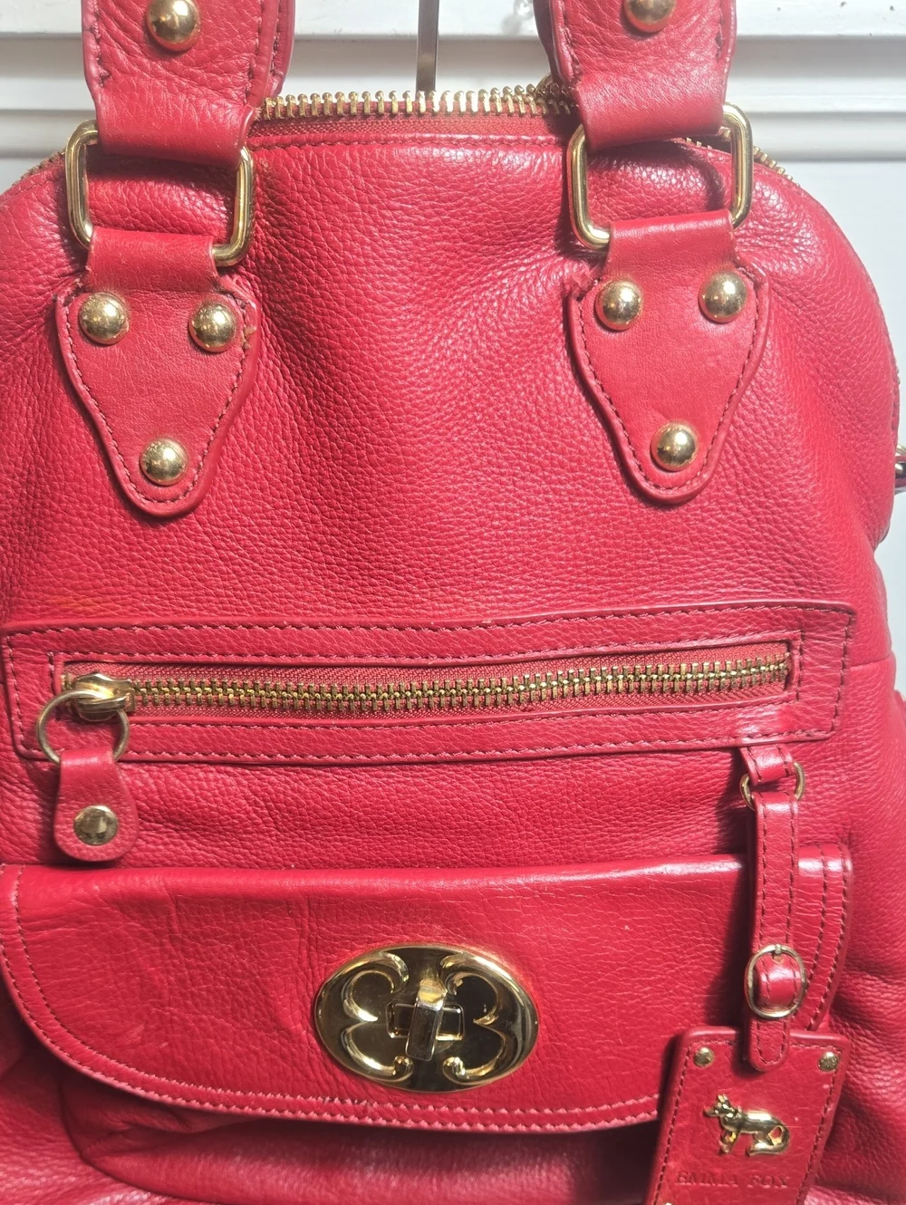 Emma Fox Red Leather Satchel Convertible Handbag with Gold Hardware